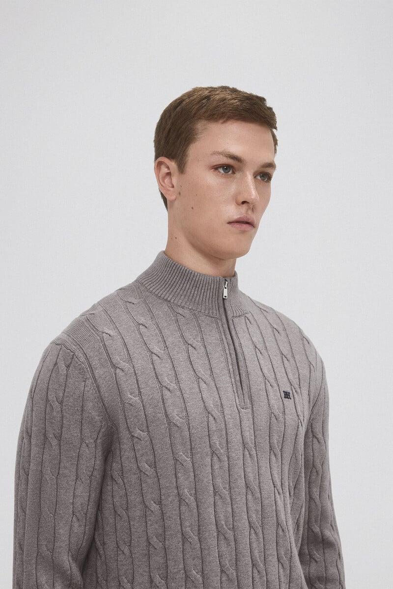 Cortefiel Jersey Algodón Premium Cables Cuello Alto
