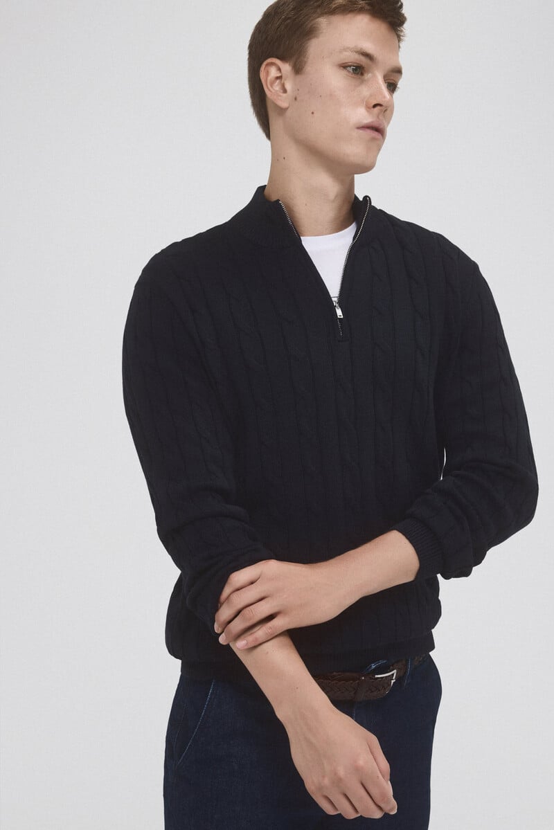 Cortefiel Jersey algodón premium cables cuello alto