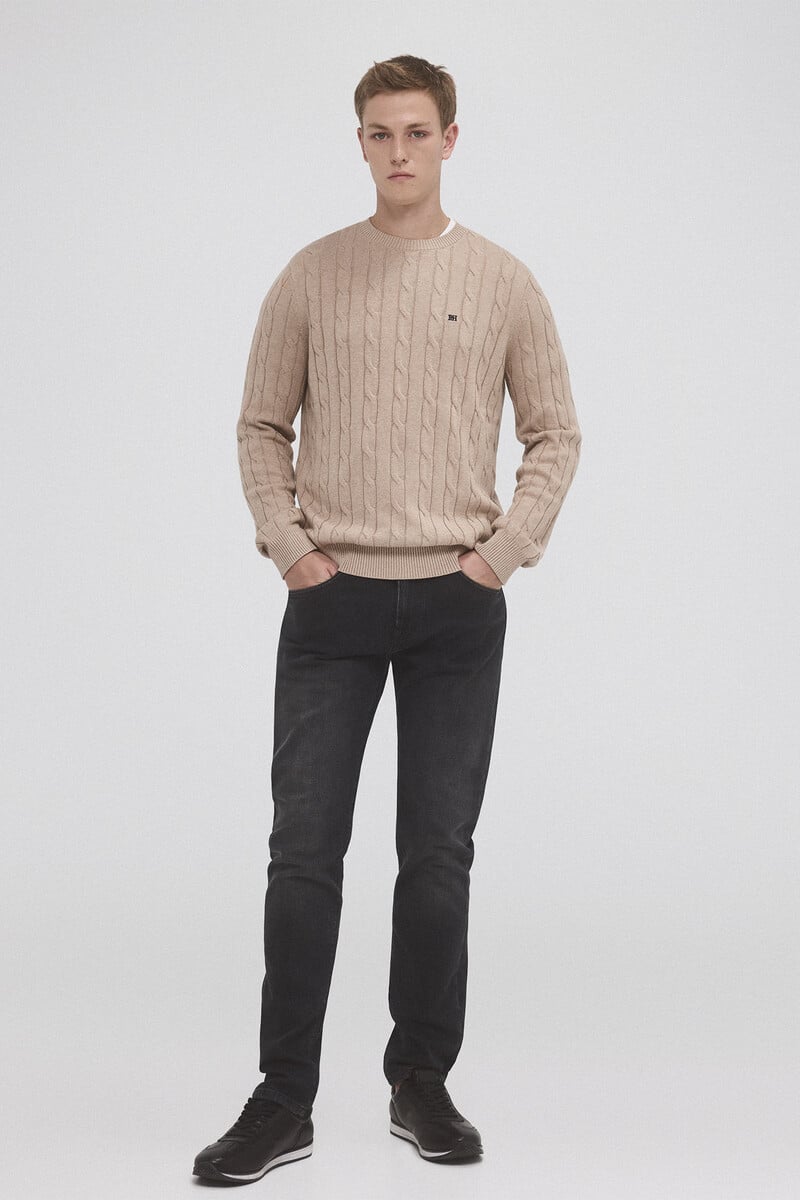 Cortefiel Jersey Algodón Premium Cables Cuello Redondo
