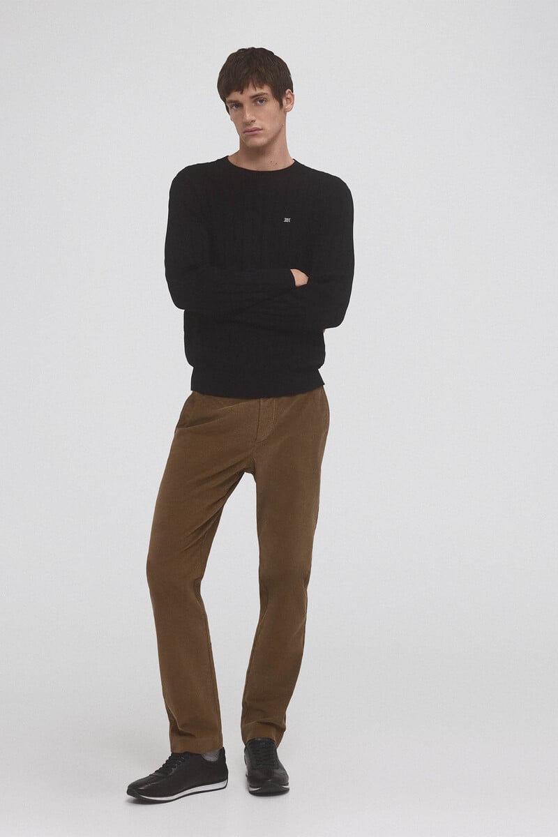 Cortefiel Jersey Algodón Premium Cables Cuello Redondo