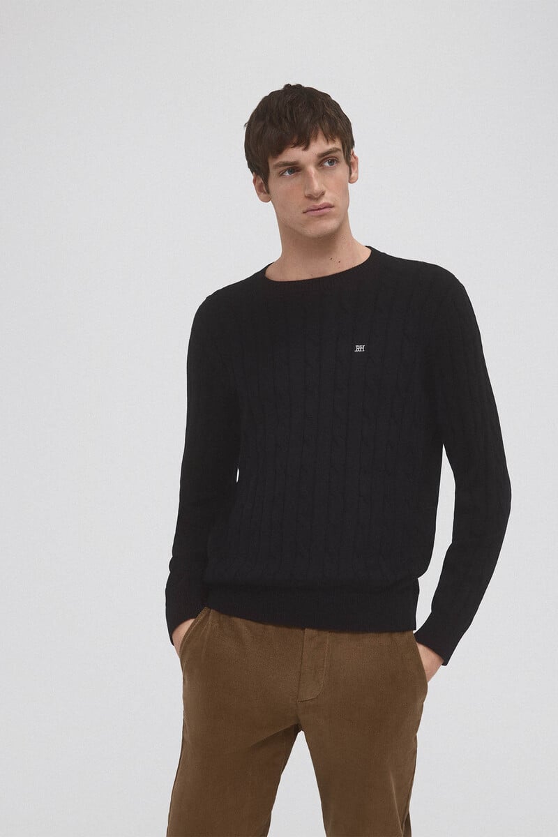 Cortefiel Jersey Algodón Premium Cables Cuello Redondo