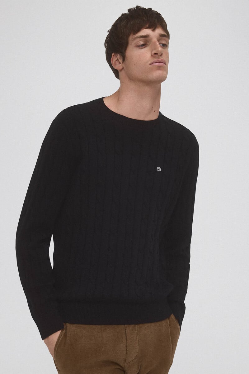 Cortefiel Jersey Algodón Premium Cables Cuello Redondo