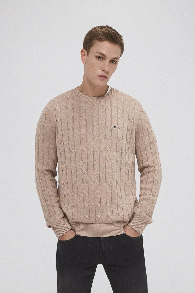 Cortefiel Jersey algodón premium cables cuello redondo