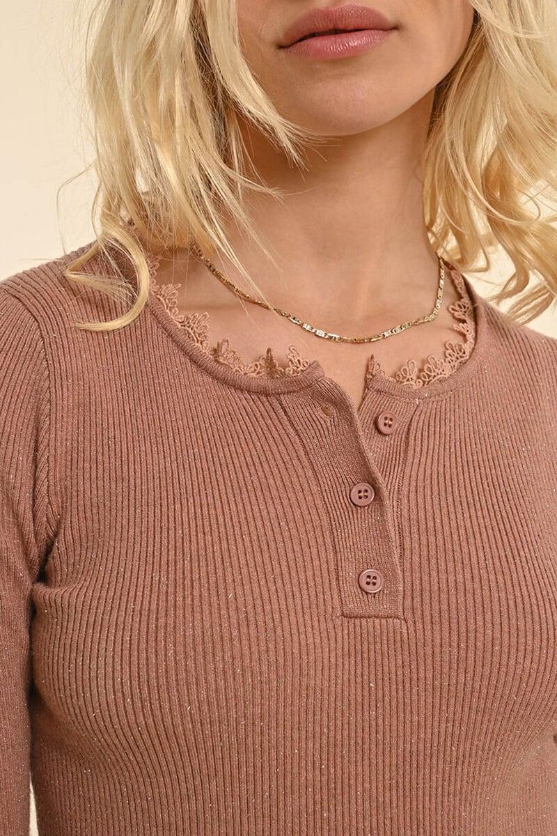 Cortefiel Jersey De Mujer De Manga Larga Detalle En El Escote