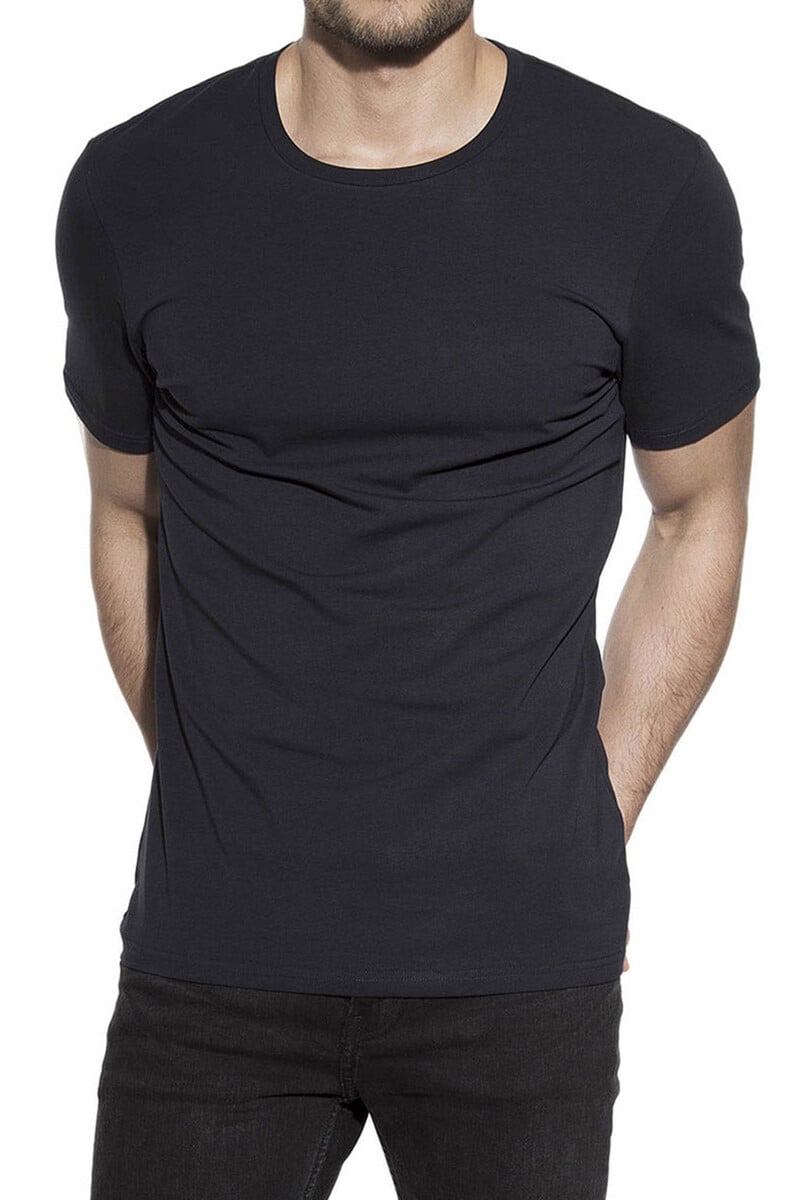 Cortefiel Pack 2 Camisetas Elásticas Cuello Caja Algodón Orgánico Azul Marino