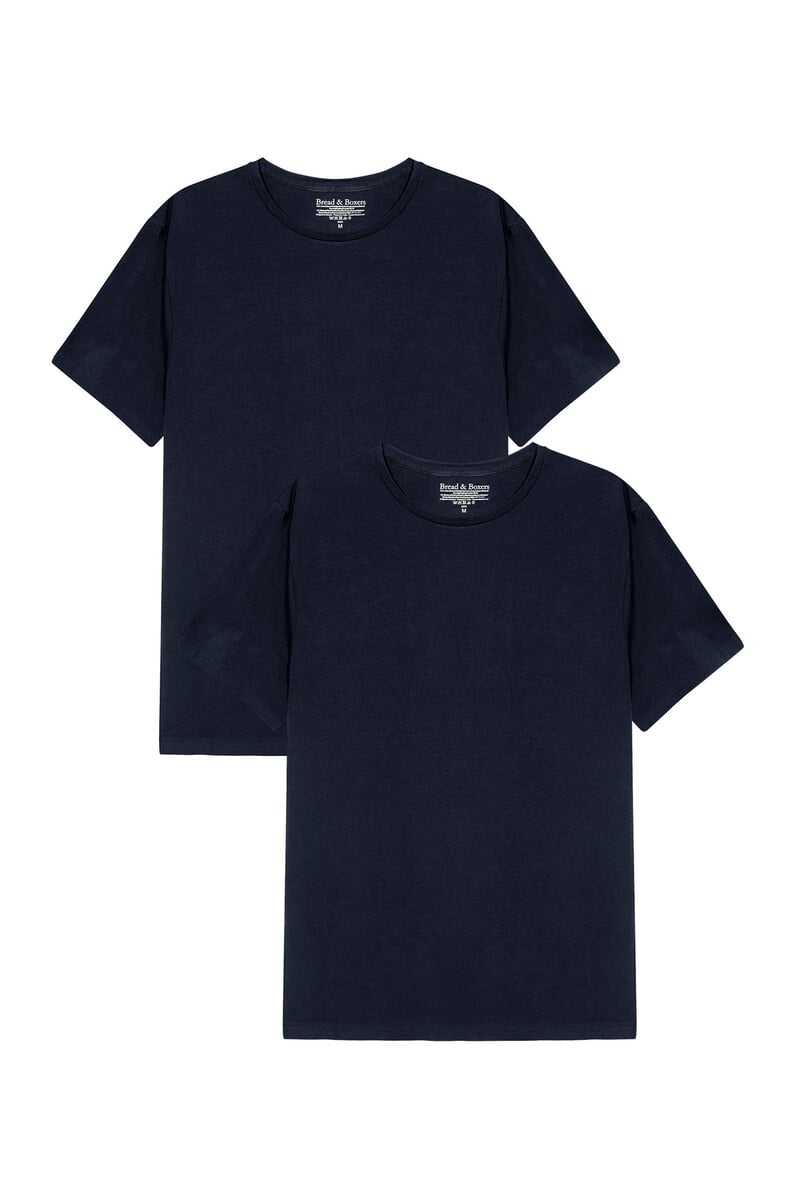 Cortefiel Pack 2 camisetas elásticas cuello caja algodón orgánico azul marino