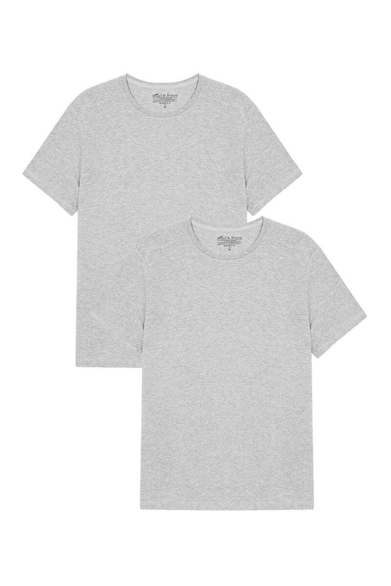 Cortefiel Pack 2 camisetas elásticas cuello caja algodón orgánico gris melange