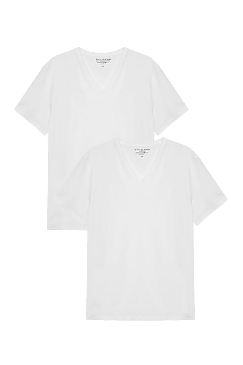 Cortefiel Pack 2 camisetas elásticas cuello pico blanco