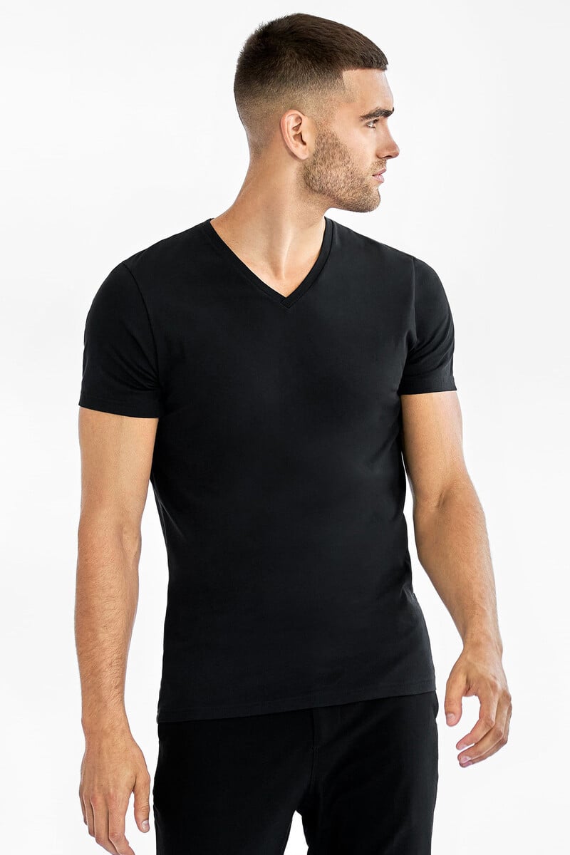Cortefiel Pack 2 Camisetas Elásticas Cuello Pico Negro