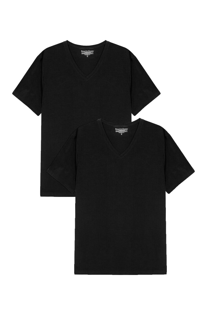 Cortefiel Pack 2 camisetas elásticas cuello pico negro