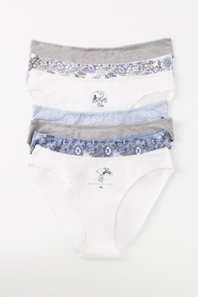 Cortefiel Pack 7 Bragas Clásicas Algodón Lisas Y Estampado Snoopy