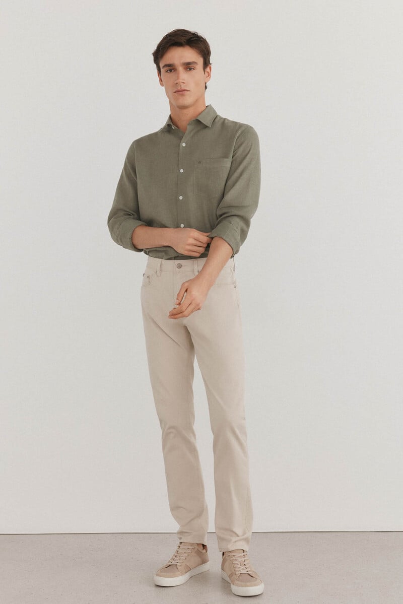 Cortefiel Pantalón 5 bolsillos color premium flex slim fit