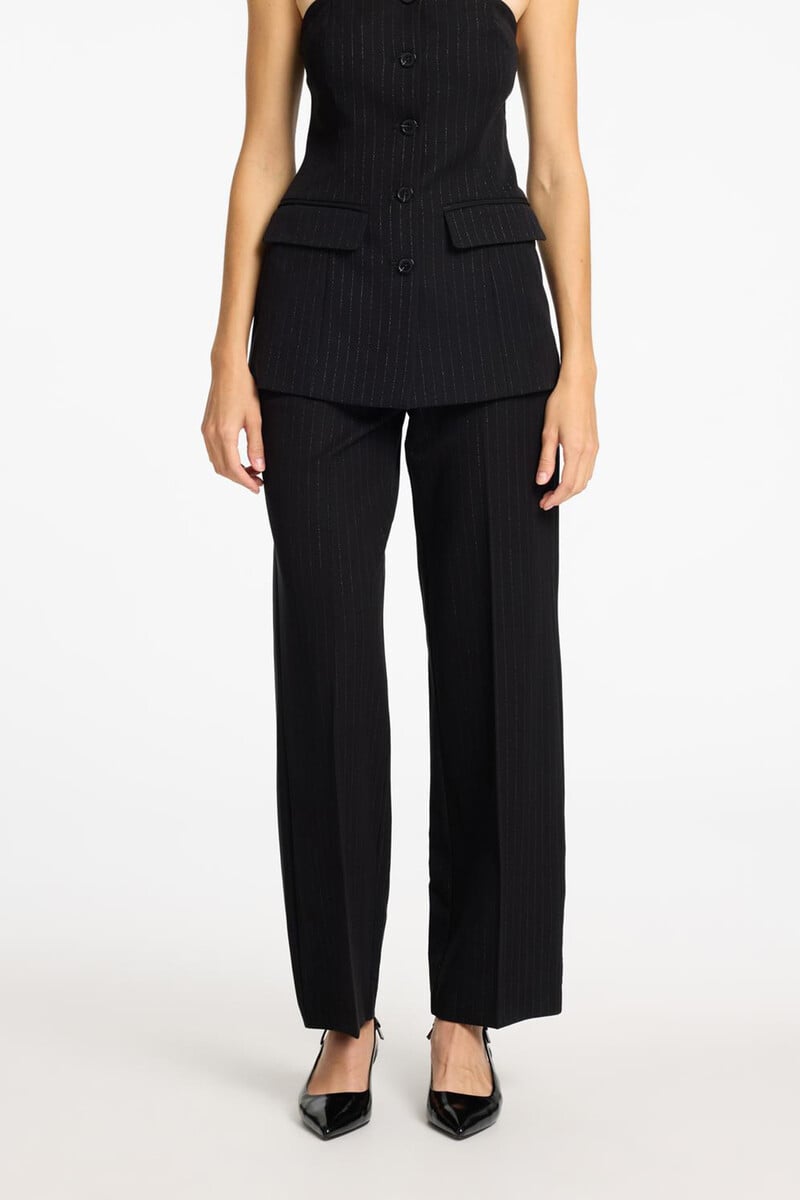 Cortefiel Pantalón De Traje Wide Leg Con Detalle De Raya Diplomática En Plateado