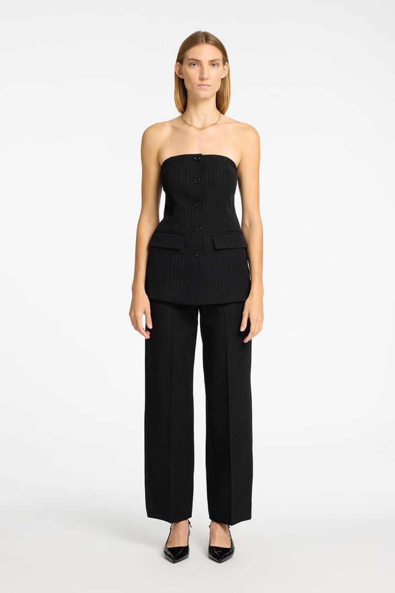 Cortefiel Pantalón De Traje Wide Leg Con Detalle De Raya Diplomática En Plateado
