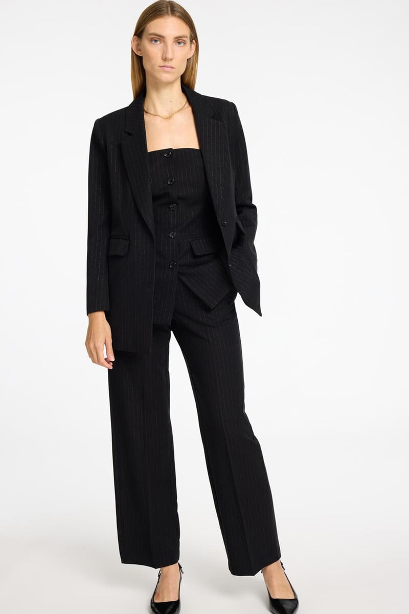 Cortefiel Pantalón de traje wide leg con detalle de raya diplomática en plateado