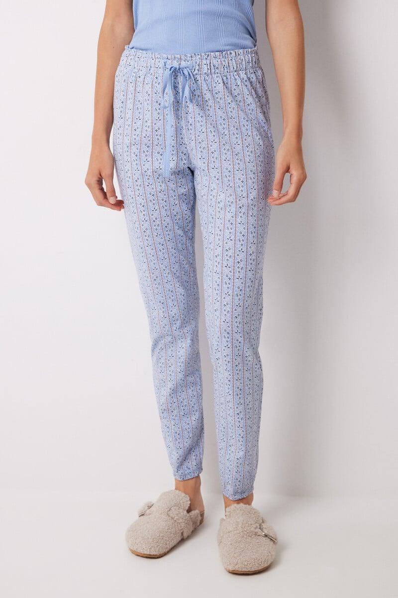 Cortefiel Pantalón Pijama Algodón Flores Rayas Skinny
