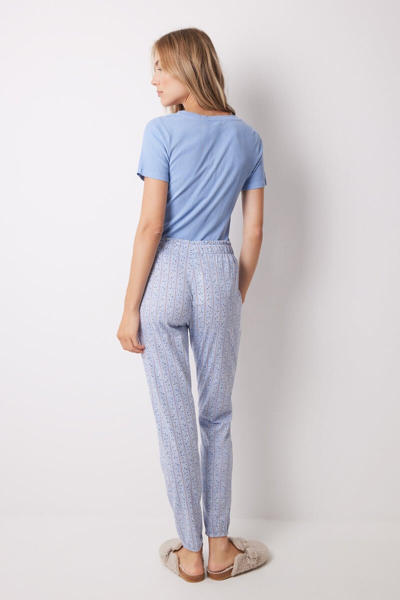 Cortefiel Pantalón Pijama Algodón Flores Rayas Skinny