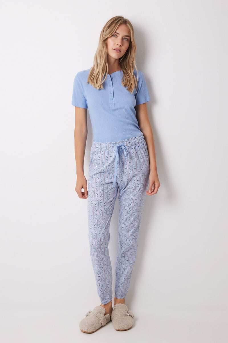 Cortefiel Pantalón pijama algodón flores rayas skinny