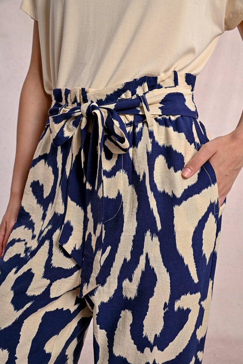 Cortefiel Pantalón Tobillero Con Estampado Y Lazada