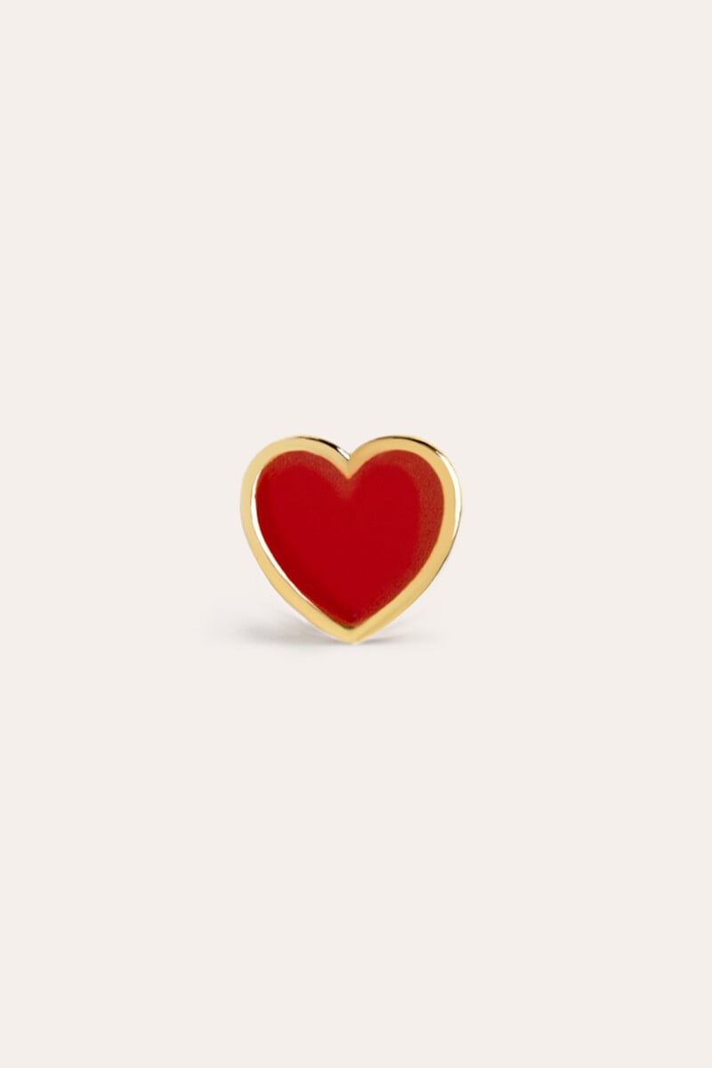 Cortefiel Pendiente Suelto Heart Red Enamel Plata Baño Oro