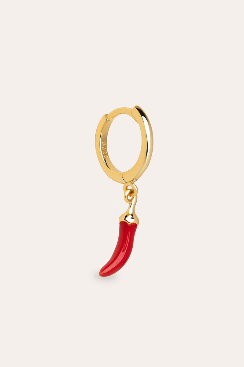 Cortefiel Pendientes Suelto Aro Chili Enamel Baño Oro