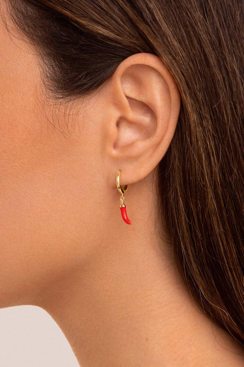 Cortefiel Pendientes Suelto Aro Chili Enamel Baño Oro