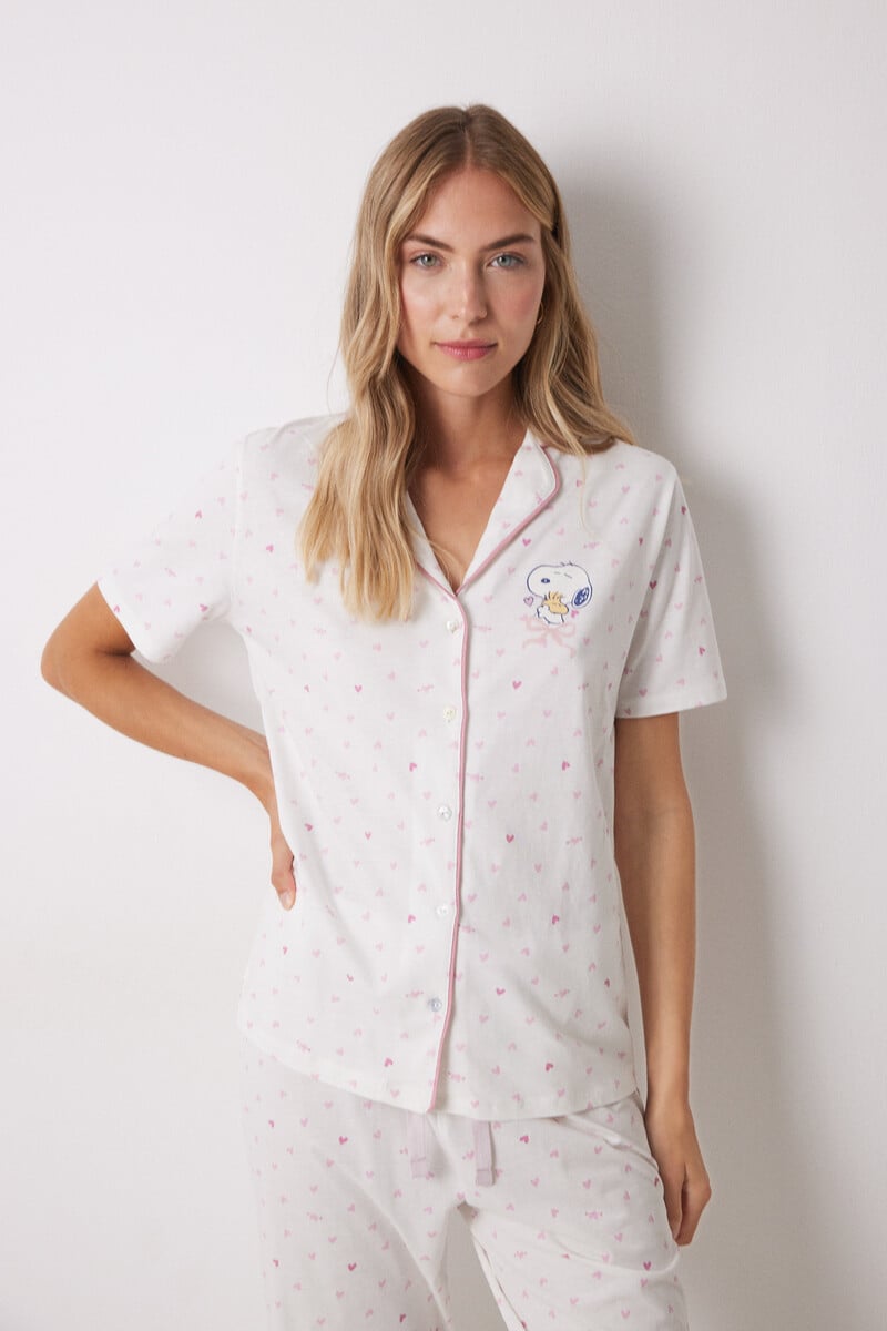Cortefiel Pijama Camisero 100% Algodón Corazones Rosa