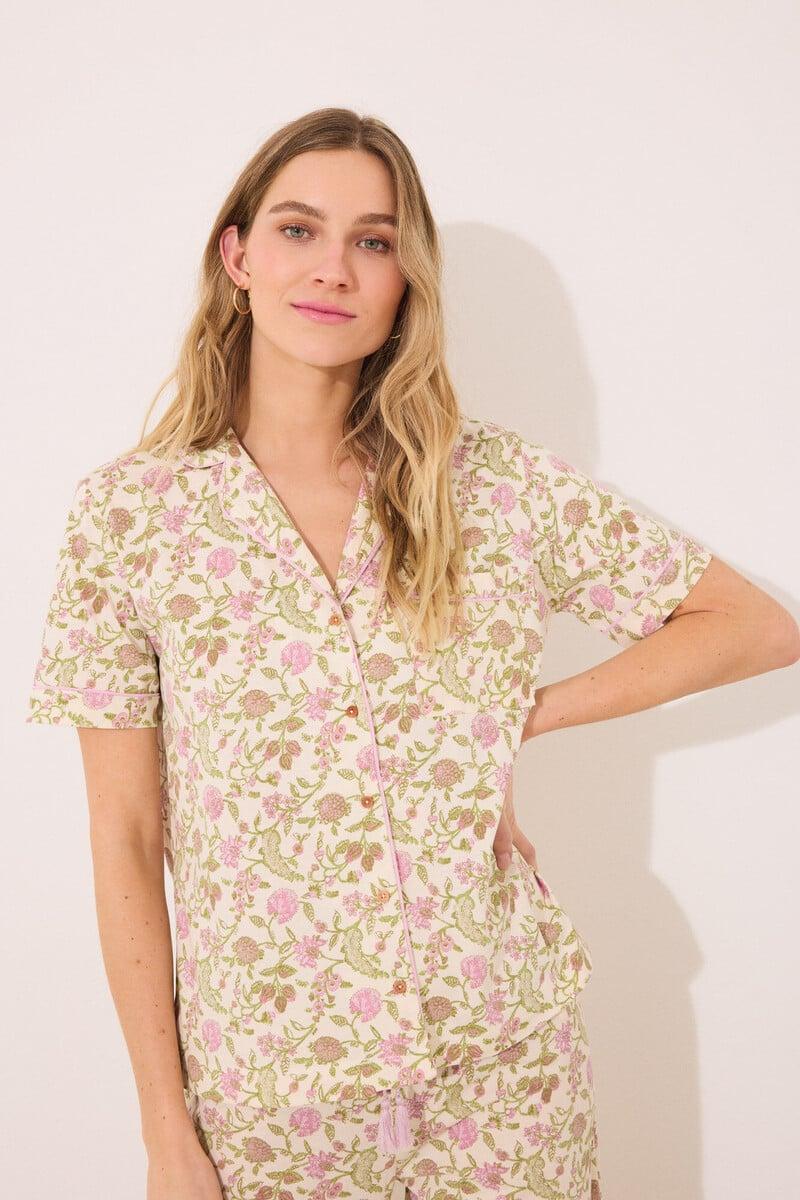 Cortefiel Pijama Camisero 100% Algodón Estampado Flores