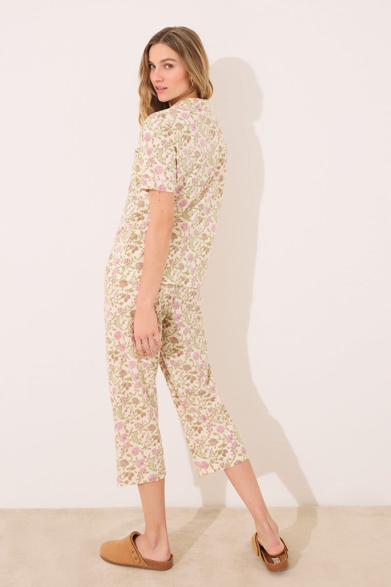 Cortefiel Pijama Camisero 100% Algodón Estampado Flores