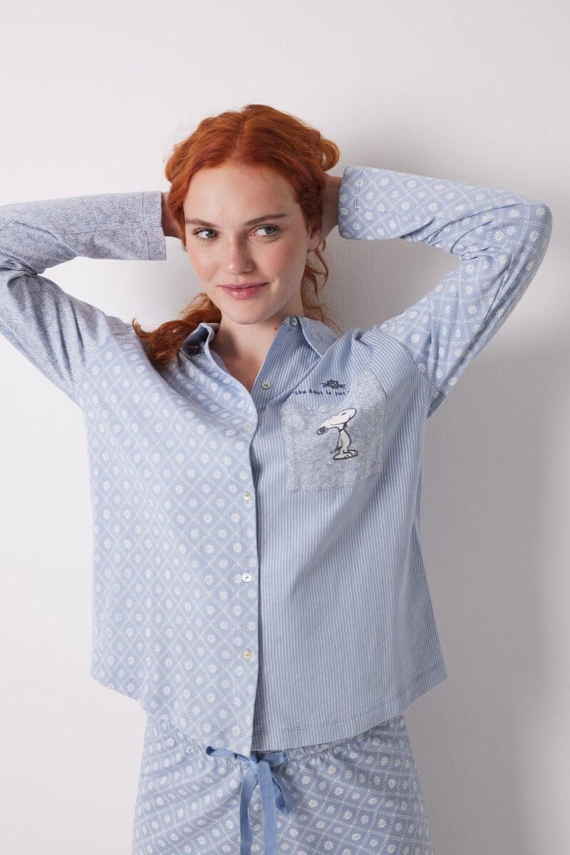 Cortefiel Pijama Camisero Largo 100% Algodón Rayas Y Flores