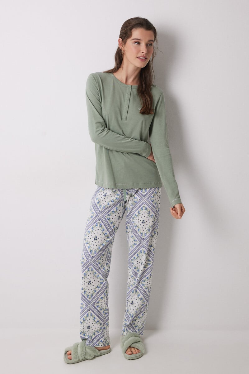 Cortefiel Pijama Largo 100% Algodón Estampado Pañuelo