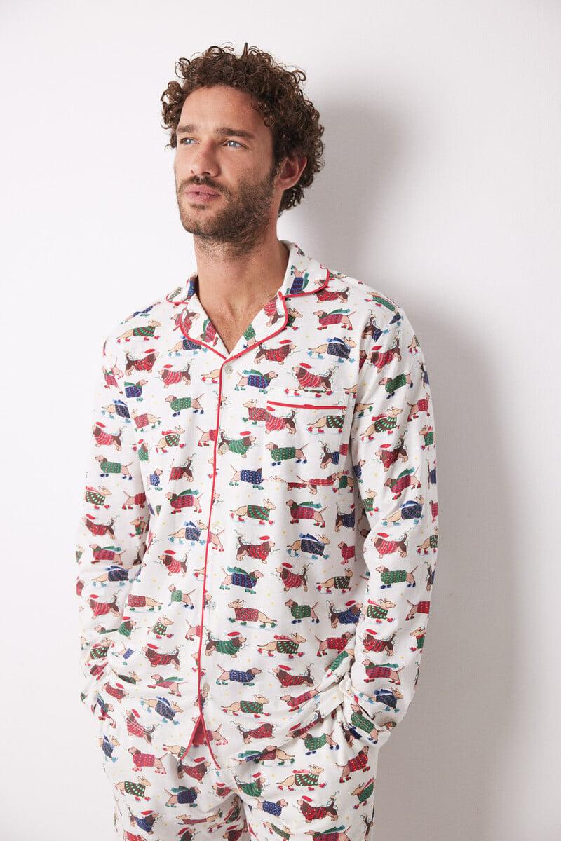 Cortefiel Pijama Masculino Camisero Perros Colores 100% Algodón