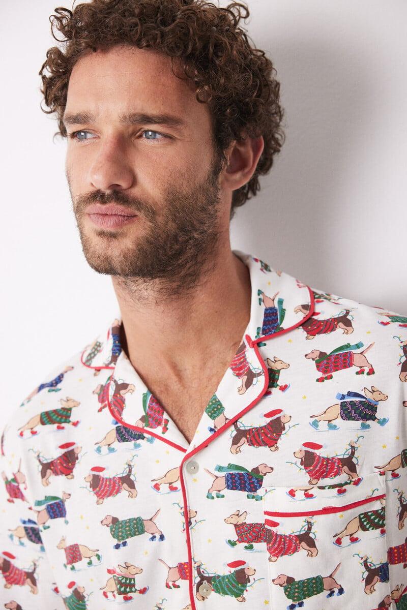 Cortefiel Pijama Masculino Camisero Perros Colores 100% Algodón