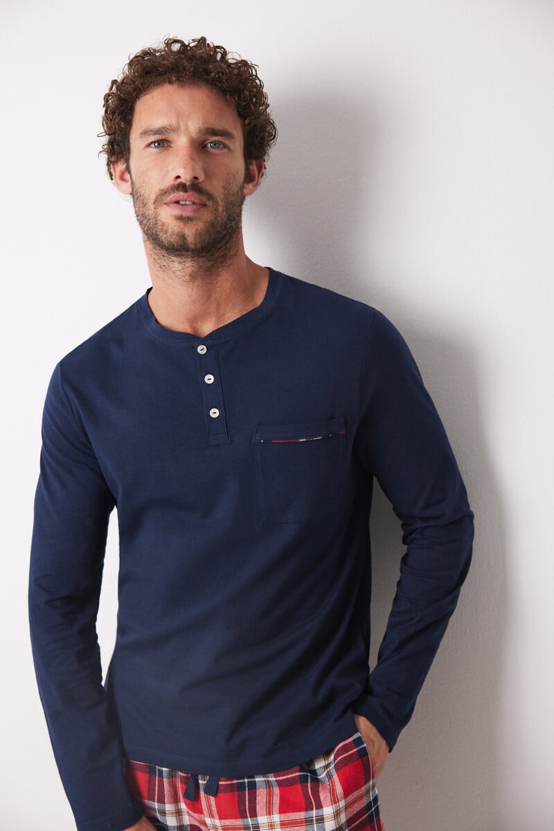 Cortefiel Pijama Masculino Cuadros Rojo 100% Algodón