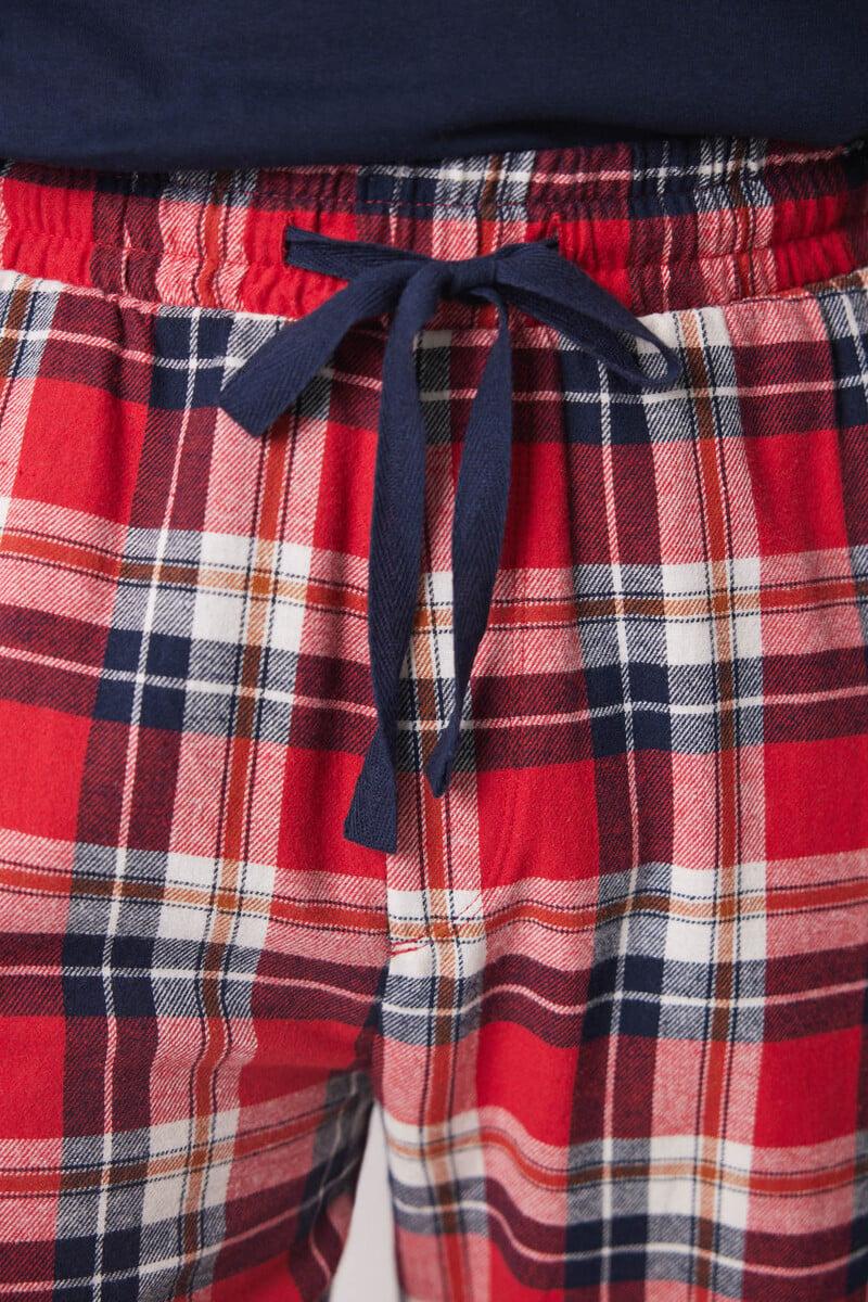 Cortefiel Pijama Masculino Cuadros Rojo 100% Algodón