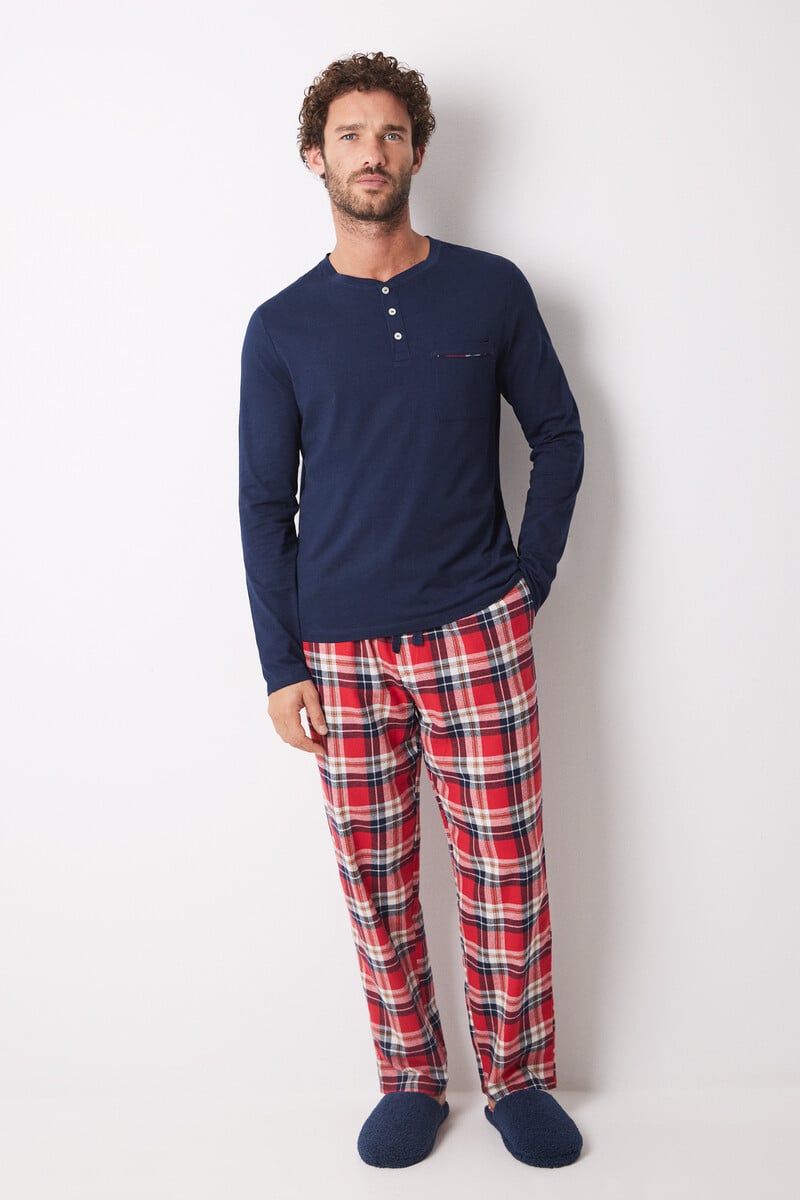 Cortefiel Pijama masculino cuadros rojo 100% algodón