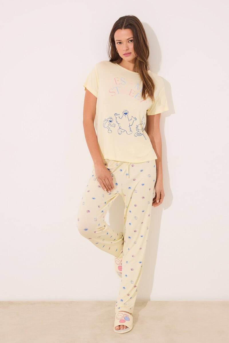 Cortefiel Pijama Viscosa Soft Touch Amarillo "Barrio Sésamo"
