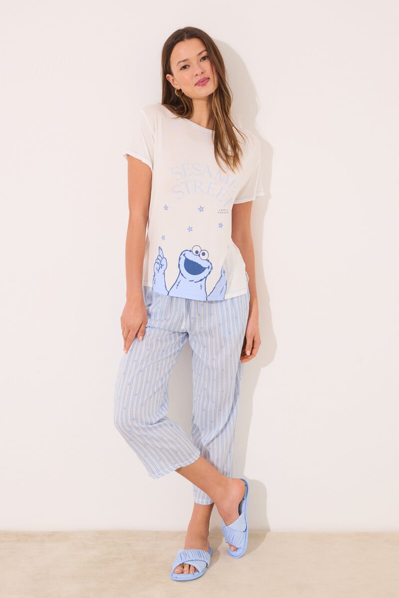Cortefiel Pijama Viscosa Soft Touch Azul "Barrio Sésamo"
