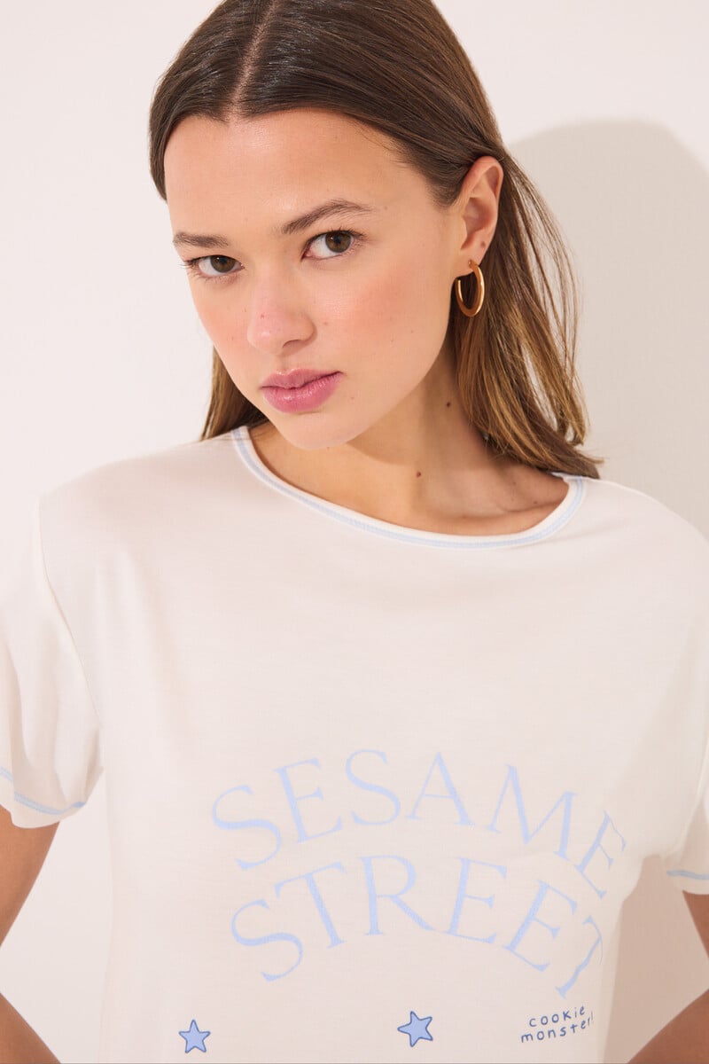 Cortefiel Pijama Viscosa Soft Touch Azul "Barrio Sésamo"