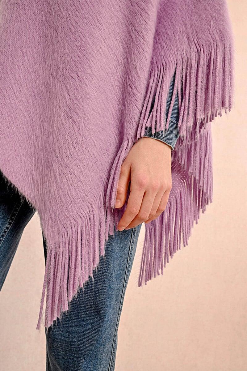 Cortefiel Poncho De Mujer Asimétrico Con Flecos En El Bajo
