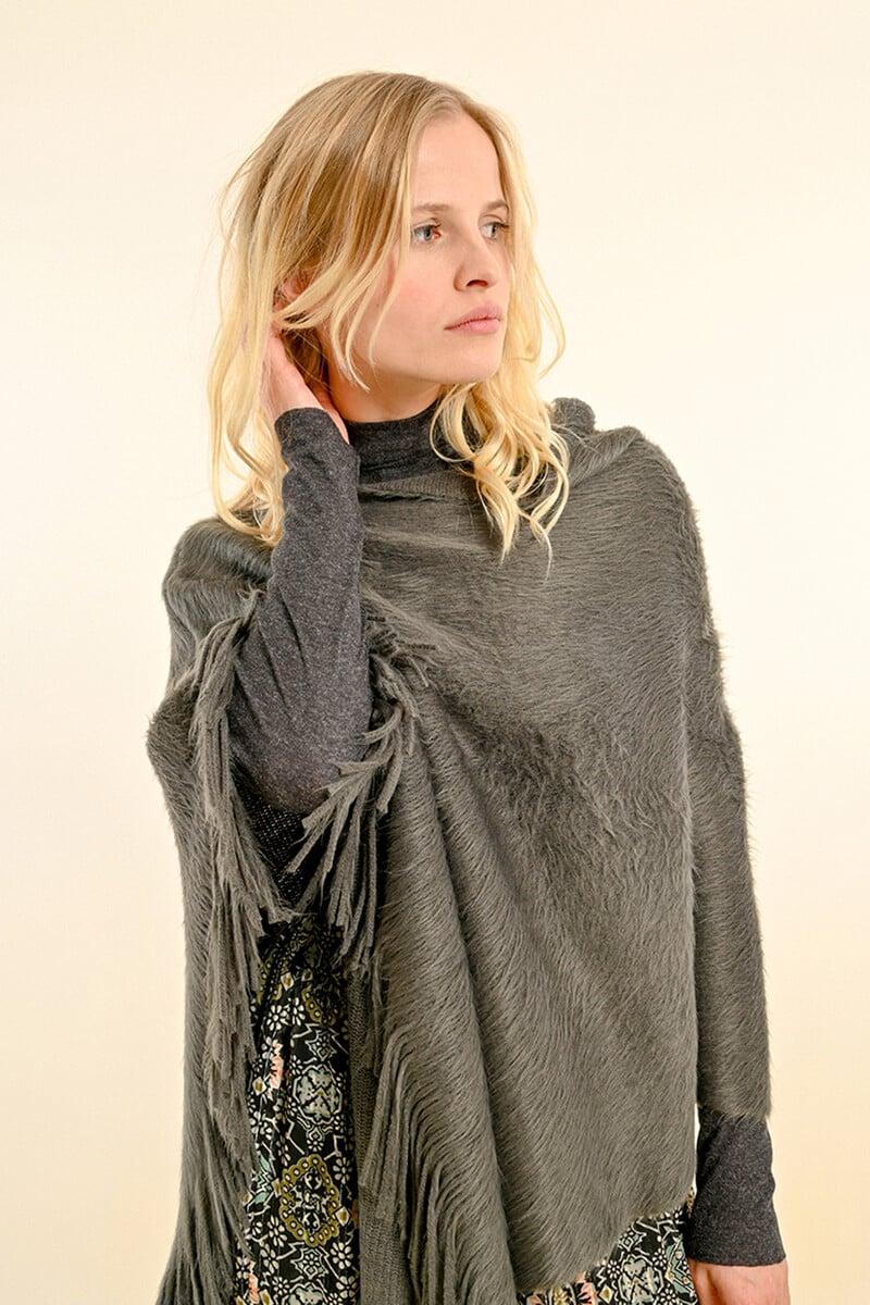 Cortefiel Poncho de mujer asimétrico con flecos en el bajo
