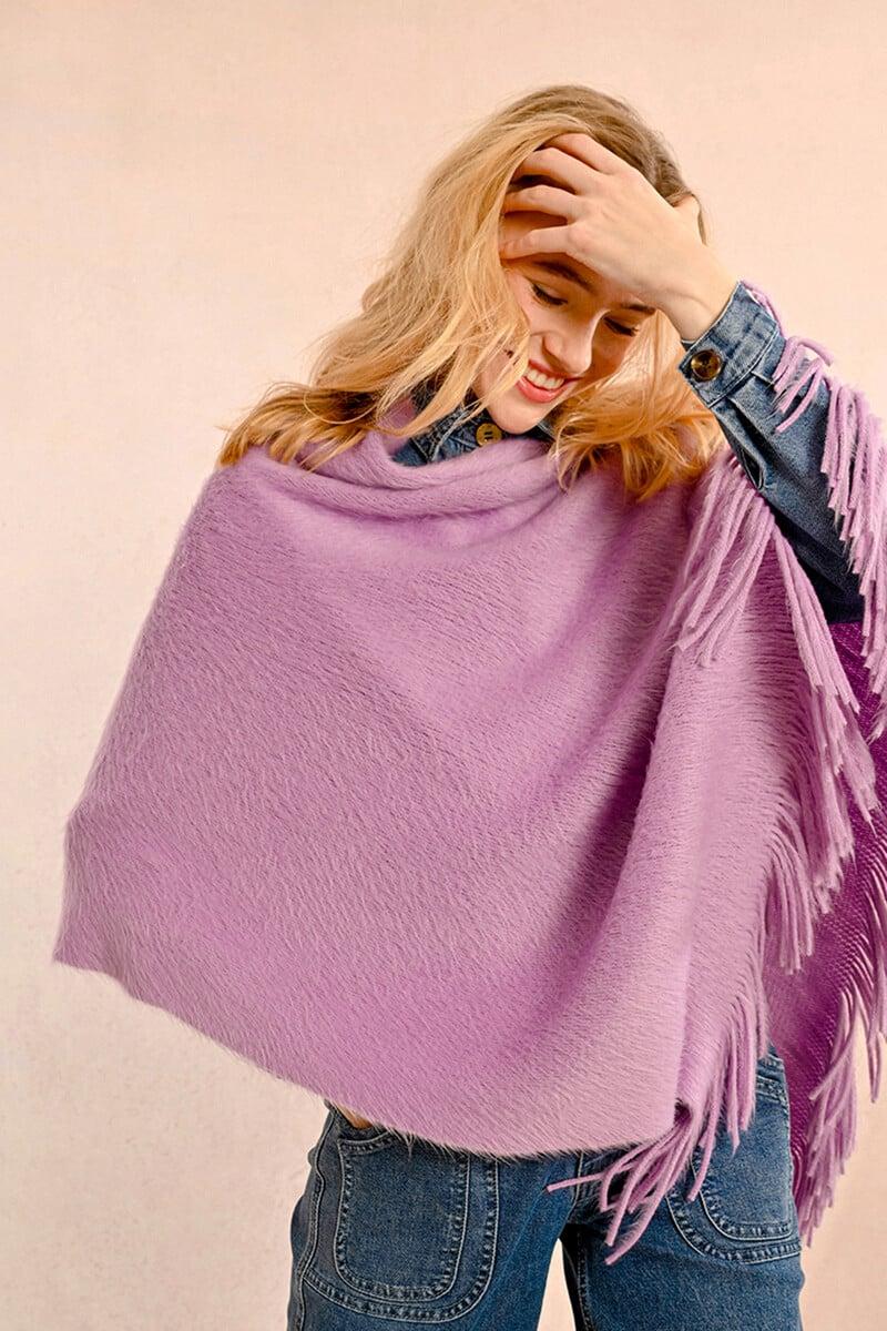 Cortefiel Poncho de mujer asimétrico con flecos en el bajo