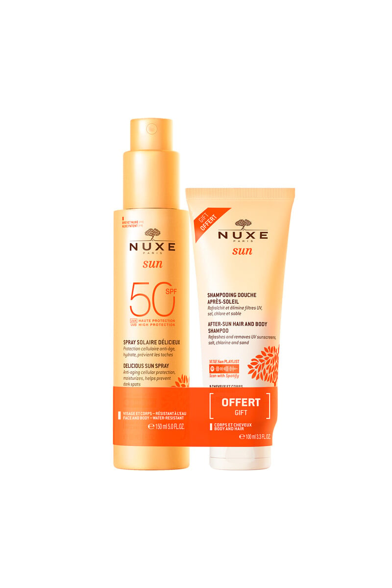 Cortefiel Spray Fundente Rostro y Cuerpo SPF 50 NUXE Sun+ Champú de Ducha After Sun 100ml DE REGALO