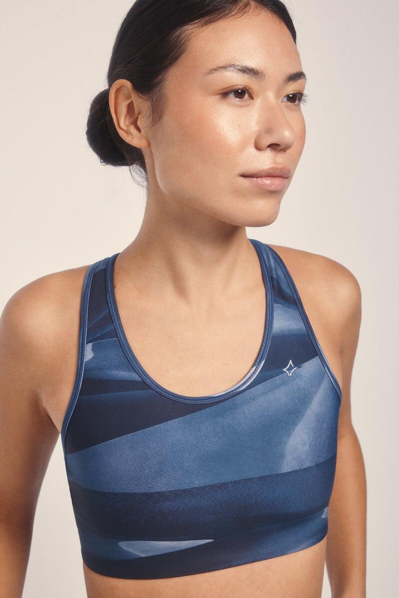 Cortefiel Sujetador Deportivo 4D STRETCH Estampado Azul