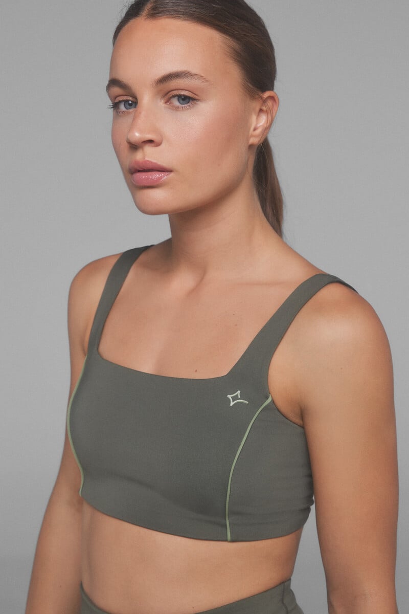 Cortefiel Sujetador Deportivo 4D STRETCH Kaki Oscuro