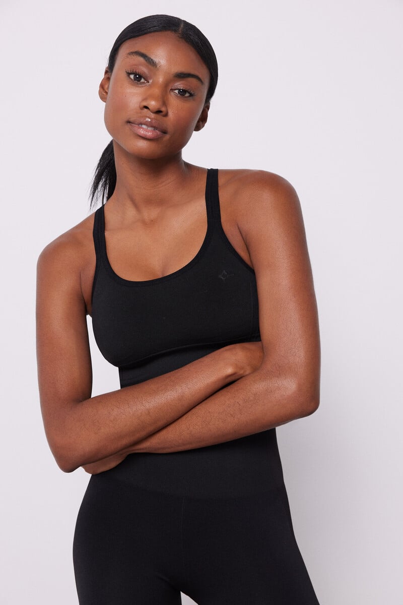 Cortefiel Sujetador Deportivo Negro Seamless Comfort
