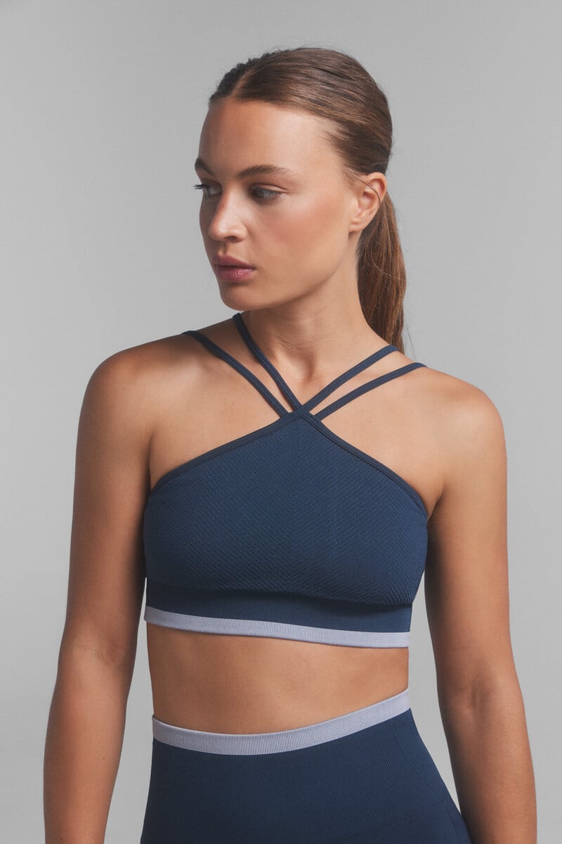 Cortefiel Sujetador Deportivo SEAMLESS COMFORT Azul. Special Colab Ffitcoco