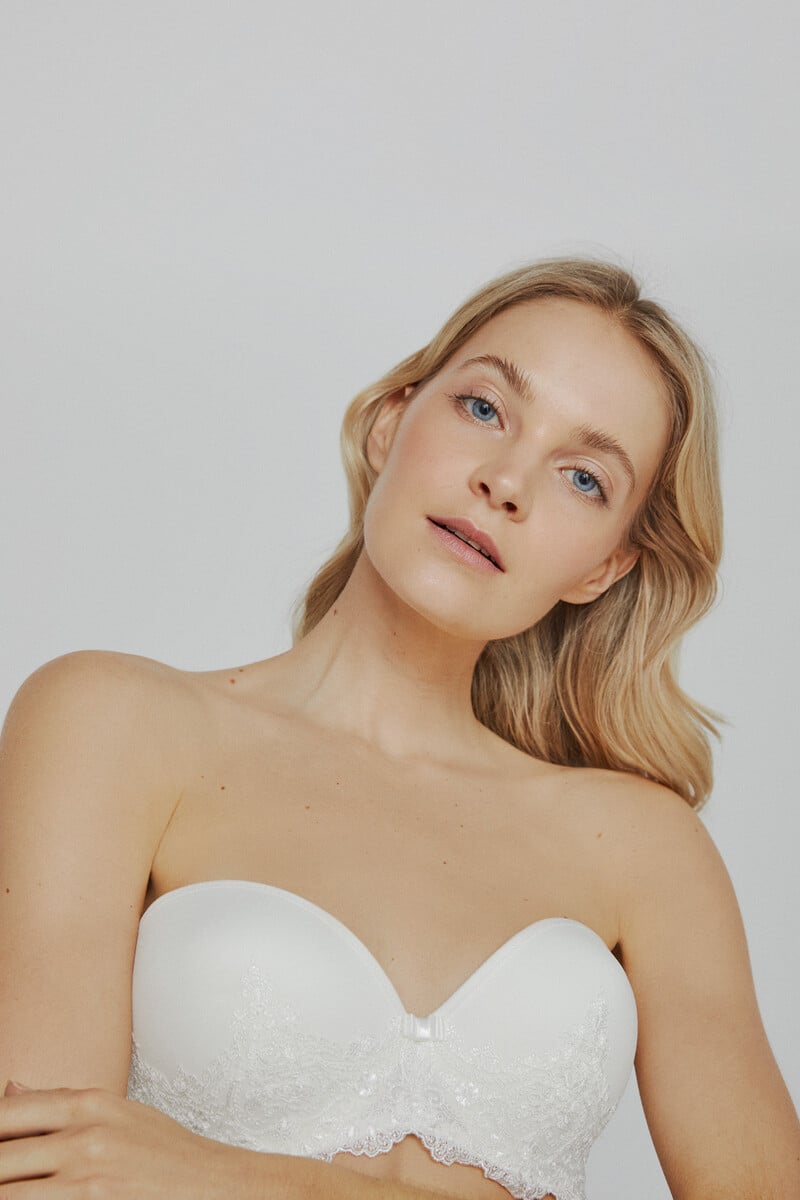 Cortefiel Sujetador Ivette Bridal Sin Tirantes Con Push Up En Blanco