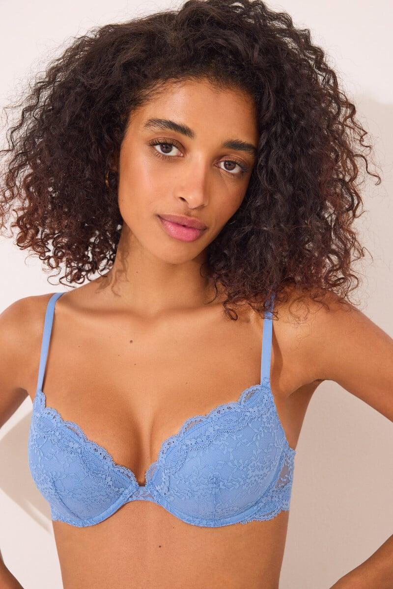Cortefiel Sujetador Push Up GORGEOUS Relleno Encaje Azul