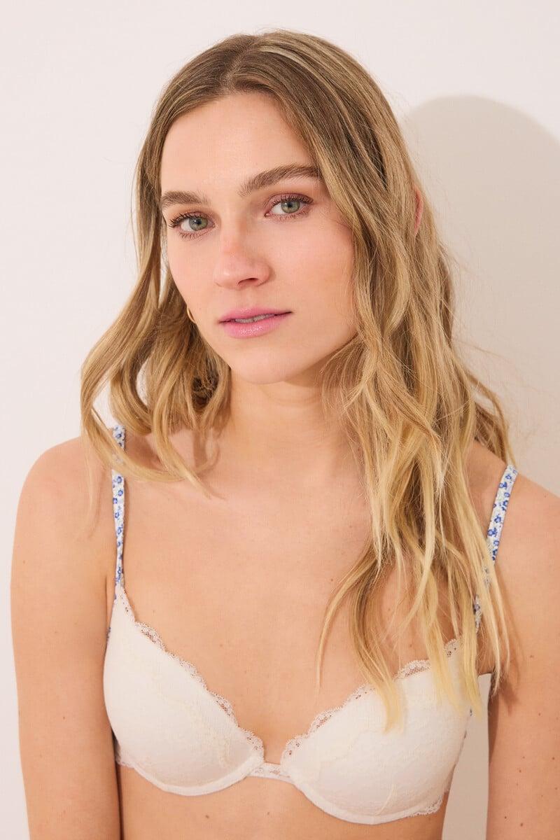 Cortefiel Sujetador Push Up GORGEOUS Relleno Encaje Blanco